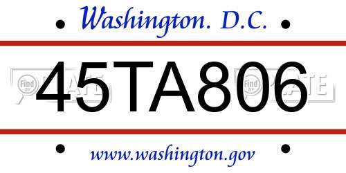45TA806 District Of Columbia License Plate