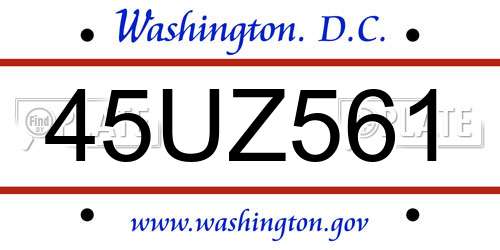 45UZ561 District Of Columbia License Plate