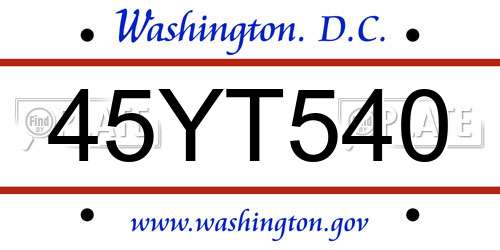 45YT540 District Of Columbia License Plate
