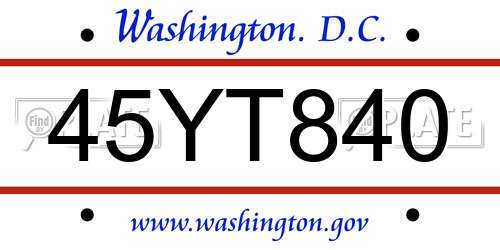 45YT840 District Of Columbia License Plate