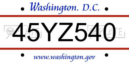 45YZ540 District Of Columbia License Plate