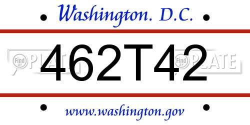 462T42 District Of Columbia License Plate