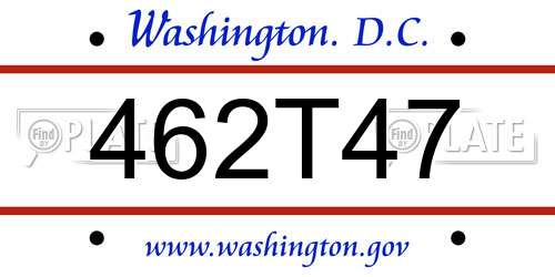462T47 District Of Columbia License Plate