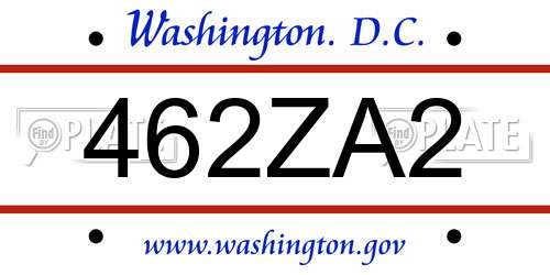 462ZA2 District Of Columbia License Plate