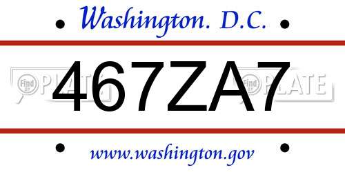 467ZA7 District Of Columbia License Plate
