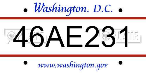 46AE231 District Of Columbia License Plate