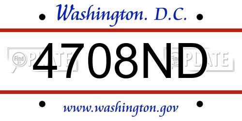 4708ND District Of Columbia License Plate