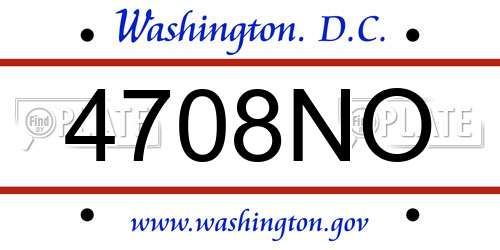 4708NO District Of Columbia License Plate