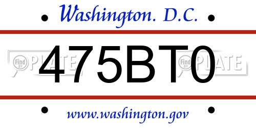 475BT0 District Of Columbia License Plate
