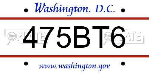 475BT6 District Of Columbia License Plate