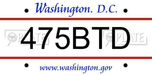 475BTD District Of Columbia License Plate