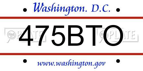 475BTO District Of Columbia License Plate