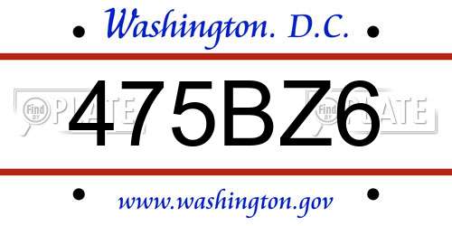 475BZ6 District Of Columbia License Plate