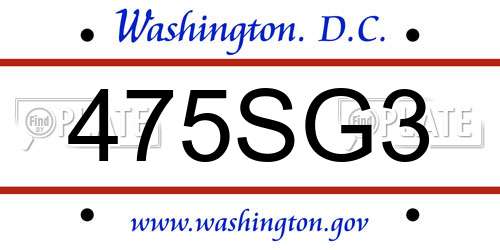 475SG3 District Of Columbia License Plate