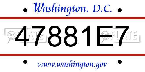 47881E7 District Of Columbia License Plate