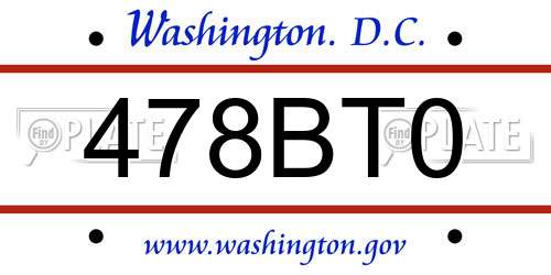 478BT0 District Of Columbia License Plate