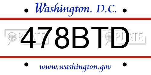 478BTD District Of Columbia License Plate