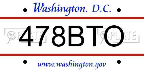 478BTO District Of Columbia License Plate