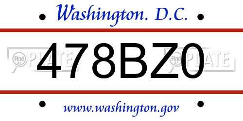 478BZ0 District Of Columbia License Plate