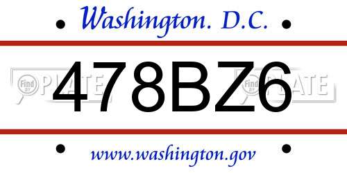 478BZ6 District Of Columbia License Plate