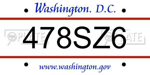 478SZ6 District Of Columbia License Plate