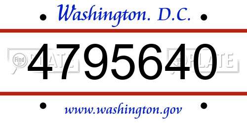 4795640 District Of Columbia License Plate
