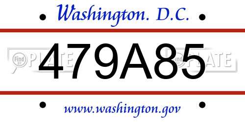 479A85 District Of Columbia License Plate