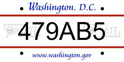 479AB5 District Of Columbia License Plate