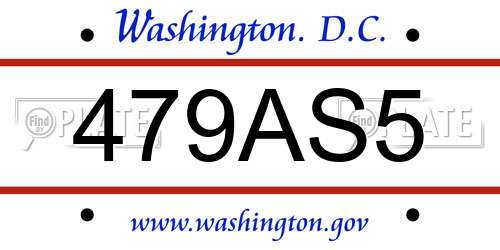 479AS5 District Of Columbia License Plate
