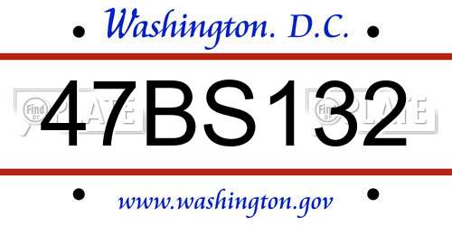 47BS132 District Of Columbia License Plate