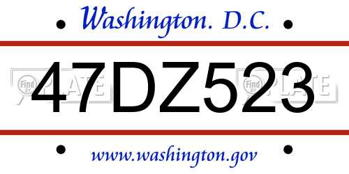 47DZ523 District Of Columbia License Plate