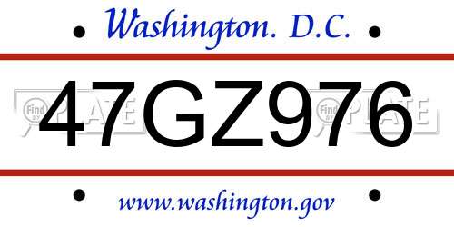 47GZ976 District Of Columbia License Plate