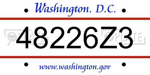 48226Z3 District Of Columbia License Plate
