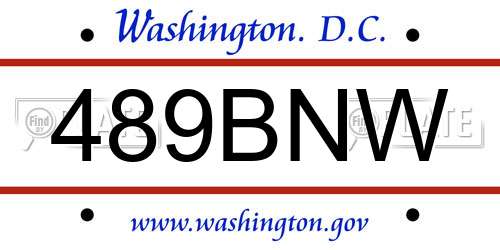 489BNW District Of Columbia License Plate