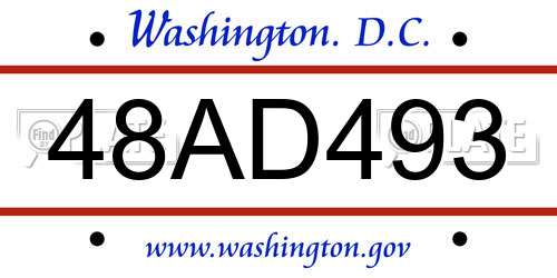 48AD493 District Of Columbia License Plate