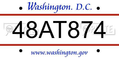 48AT874 District Of Columbia License Plate
