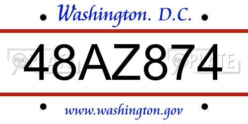 48AZ874 District Of Columbia License Plate