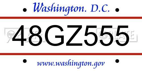 48GZ555 District Of Columbia License Plate