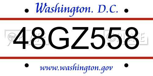48GZ558 District Of Columbia License Plate