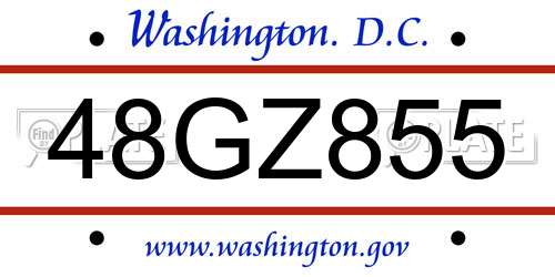 48GZ855 District Of Columbia License Plate