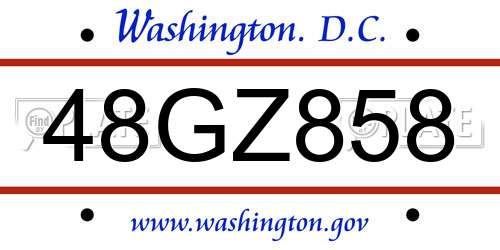 48GZ858 District Of Columbia License Plate