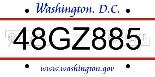 48GZ885 District Of Columbia License Plate