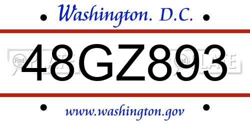 48GZ893 District Of Columbia License Plate