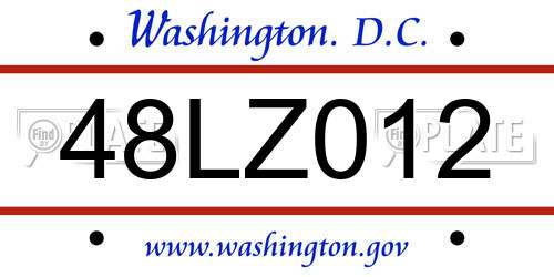 48LZ012 District Of Columbia License Plate
