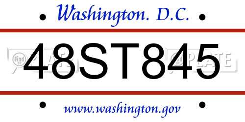 48ST845 District Of Columbia License Plate