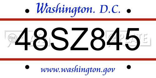 48SZ845 District Of Columbia License Plate