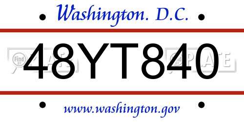 48YT840 District Of Columbia License Plate