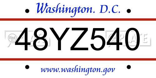 48YZ540 District Of Columbia License Plate