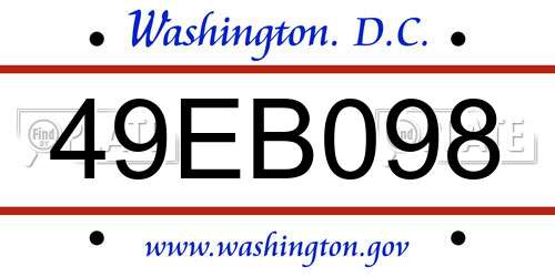 49EB098 District Of Columbia License Plate