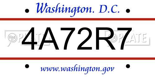4A72R7 District Of Columbia License Plate